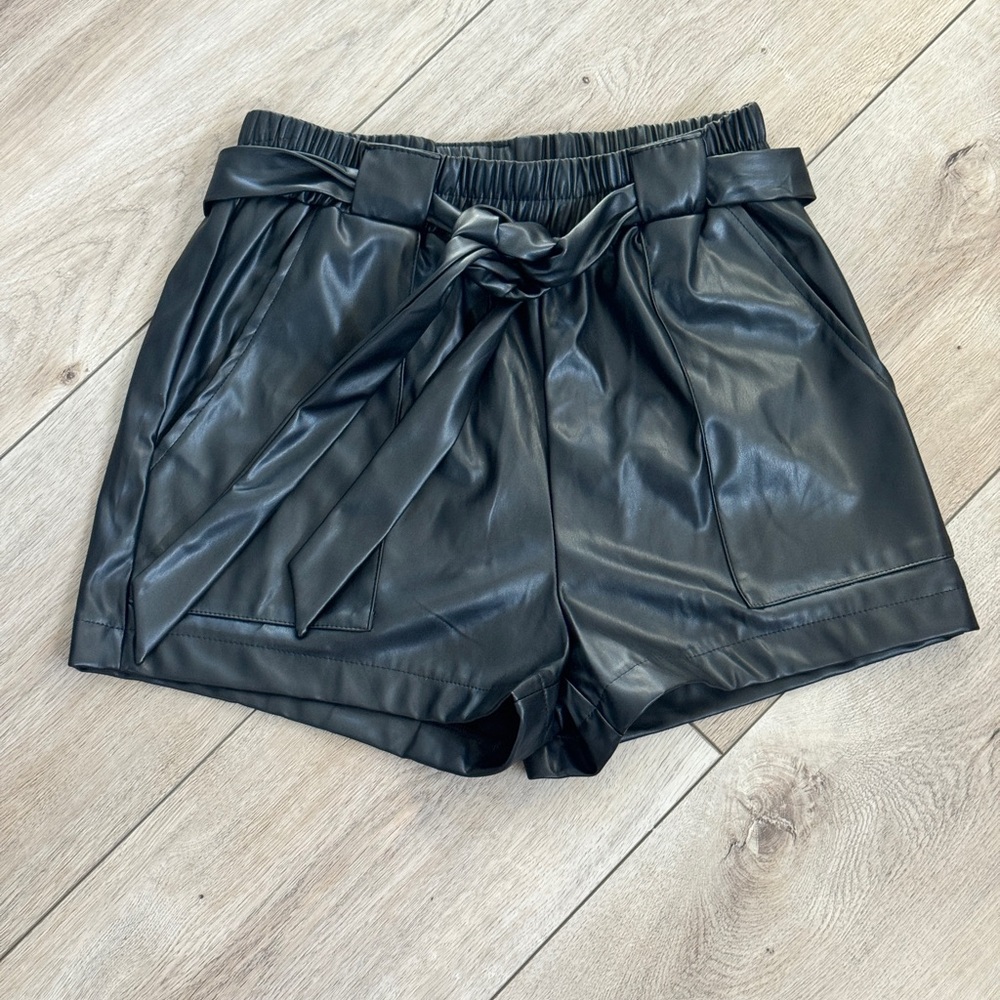 Pink Lily Black High Waist Faux Leather Shorts